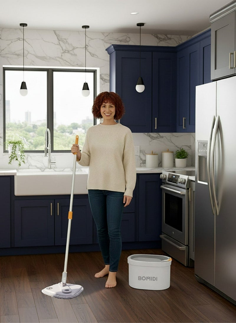 BOMIDI مجموعة دلو ممسحة دوارة، ممسحة دوارة 360° مع نظام فصل المياه النظيفة والوسخة، سهلة العصر للأرضيات، ممسحة برأس ممسحة قابل للفصل، مناسبة لتنظيف الأرضيات من مواد مختلفة M22 - Image 5